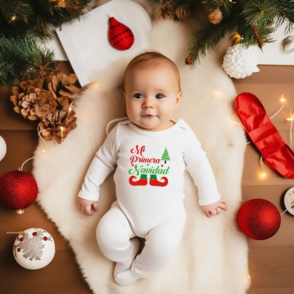 Mi Primera Navidad Print Baby Sleepsuit Deer Print Xmas Babygrow Boys Girls Clothes Baby Christmas Gift Bodysuit