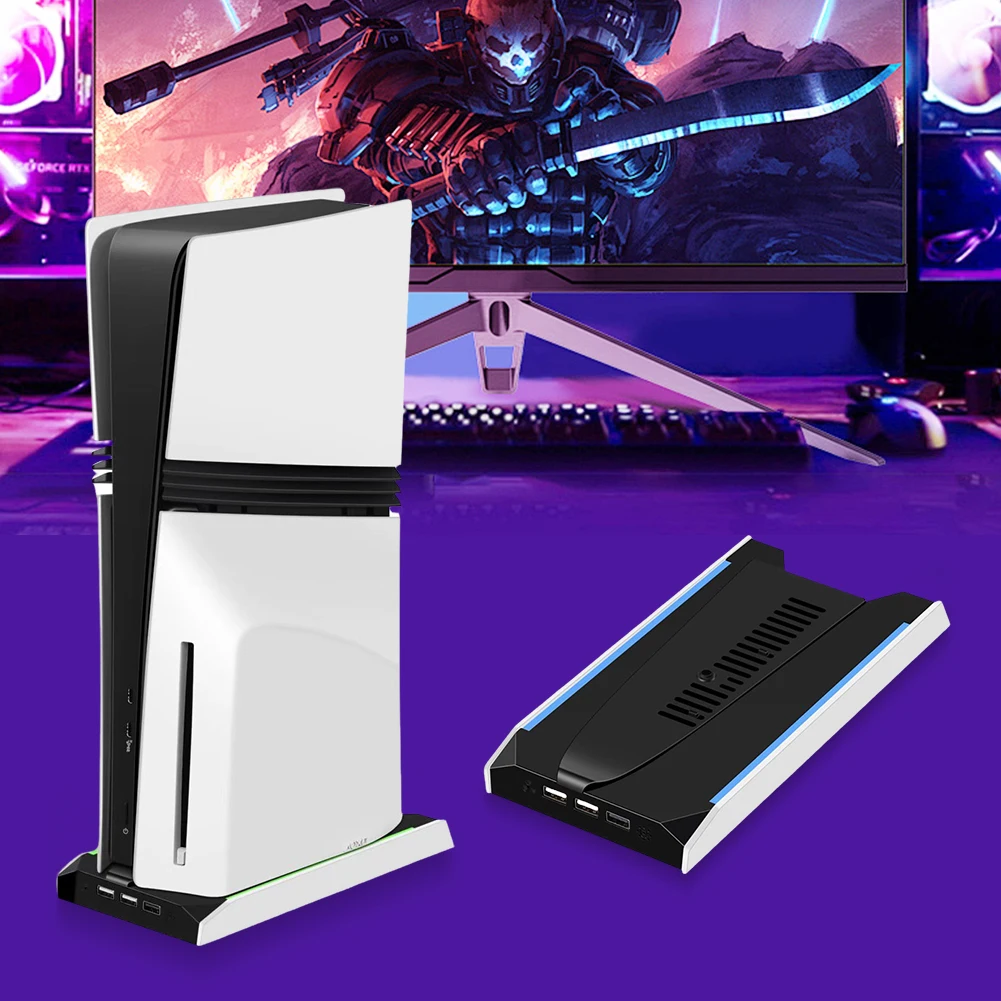 PS5 슬림/PS5 프로 RGB 베이스 스탠드 8가지 조명 모드 수직 거치대, 플레이스테이션 5 게임 액세서리용 수직 스테이션 베이스