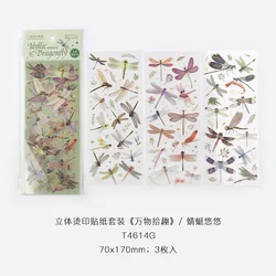 Set of 3 Kawaii Decorative Stickers: Feather, Dragonfly, Bird, and Jellyfish Designs for Scrapbooking and Journaling (B)