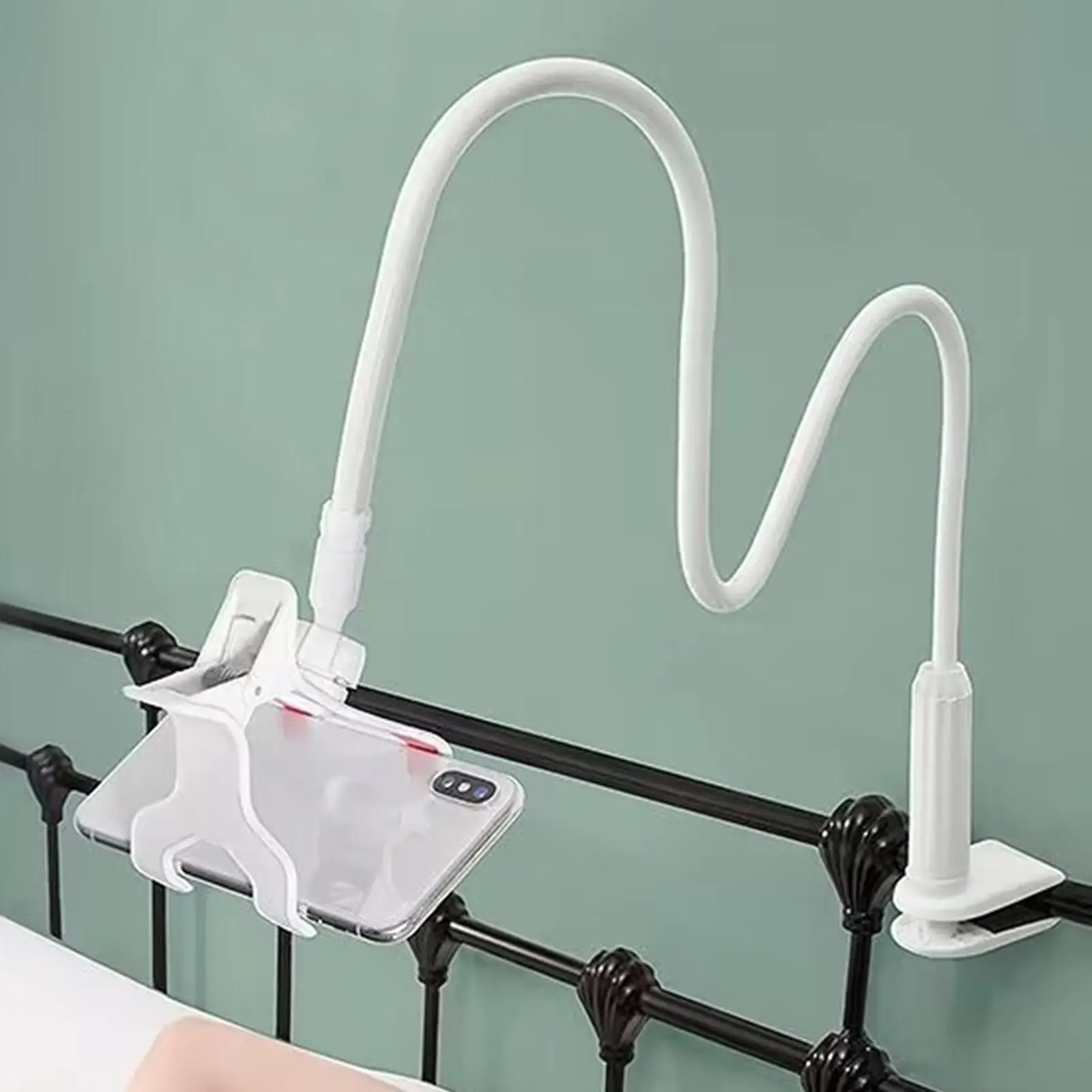Flexible Bedside Phone Holder with Adjustable Gooseneck Arm and Clamp Clip