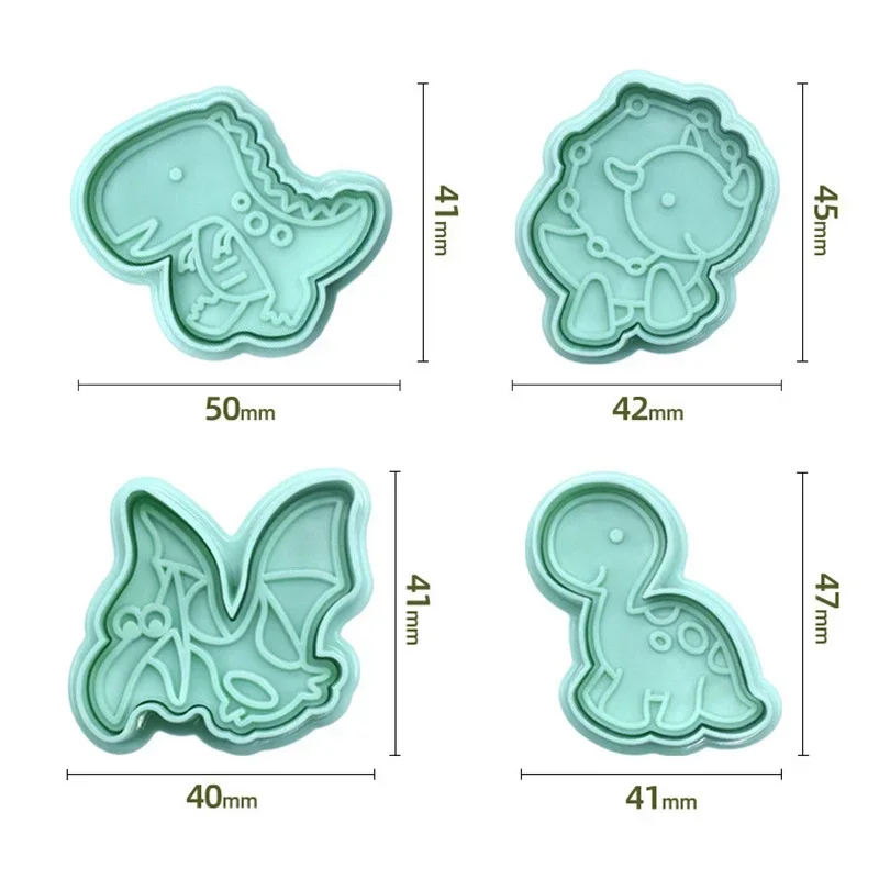 4Pcs Dinosaur Biscuit Embosser Stamp Mold Cartoon Animal Pattern Cookie Cutter Dessert Baking Mold Fondant Cake Decorating Tools cookie cutter baking mold cookie mould cookie printing mold baking decorating tools