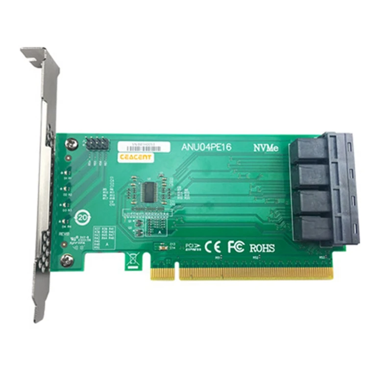 

NEW-ANU04PE16 Nvme Controller SFF8643 4 Port Pcie3.0 X16 SSD Exp Riser (Not With Cables, Not Support LSI 8643X2 To 8639X2 )