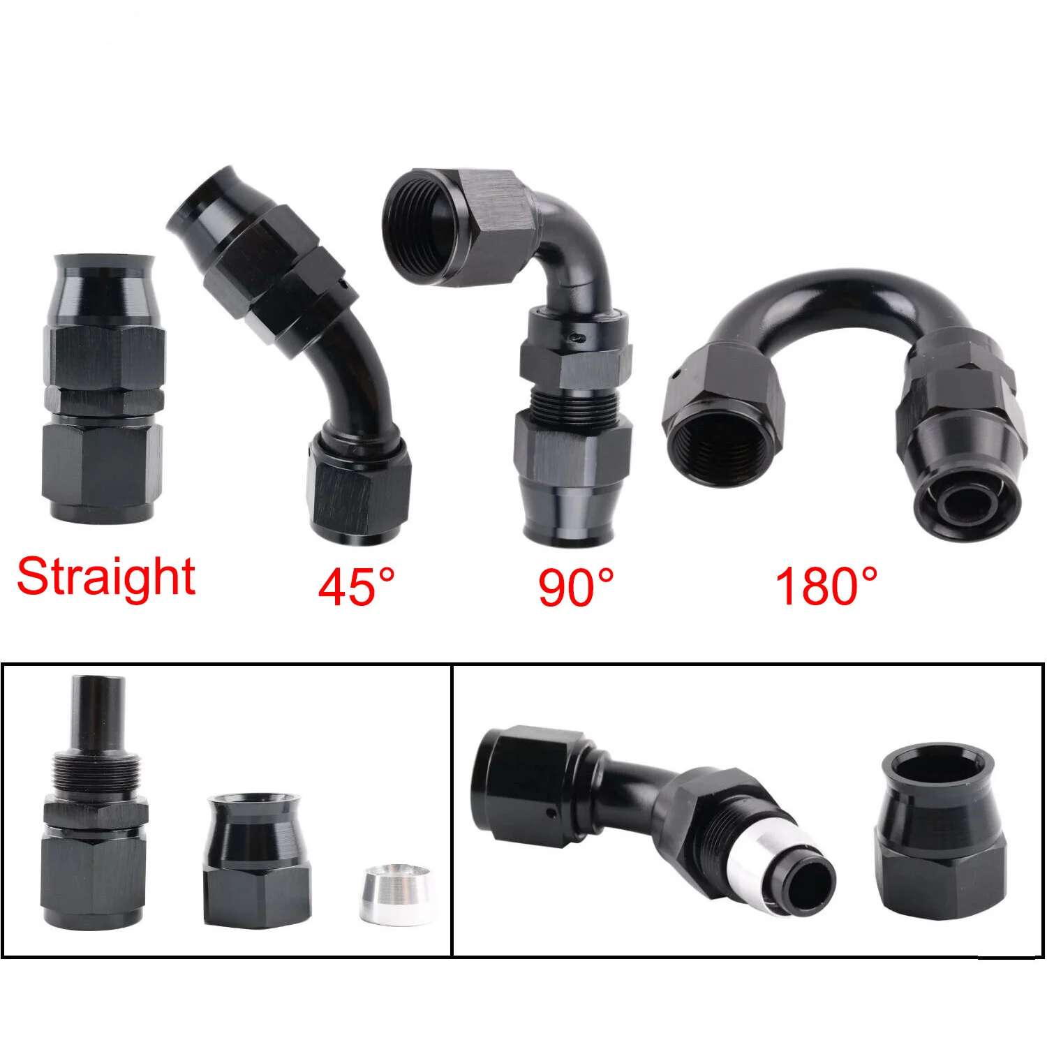 

Черный переходник для шланга AN4/AN6/AN8/AN10/AN12 из ПТФЭ, прямой 45 90 180 градусов для шланга для нефти, топлива, газа
