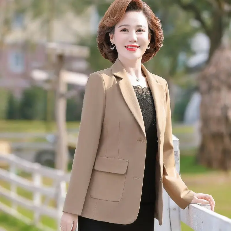 

Пиджаки для женщин среднего возраста однотонный элегантный тонкий классический модный темпераментный пиджак с длинным рукавом Универсальный Блейзер шикарная одежда Новинка R36