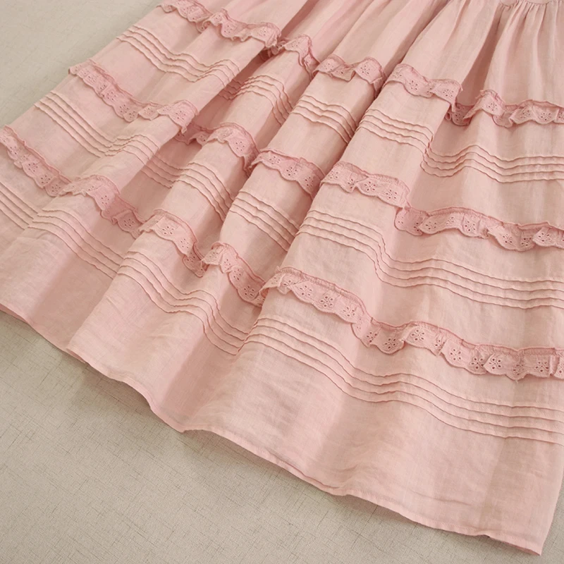 Summer Sweet Mori Girl Japanese Style Solid Color Folds Cake Skirts Women Elastic Waist Casual Ramie Skirt