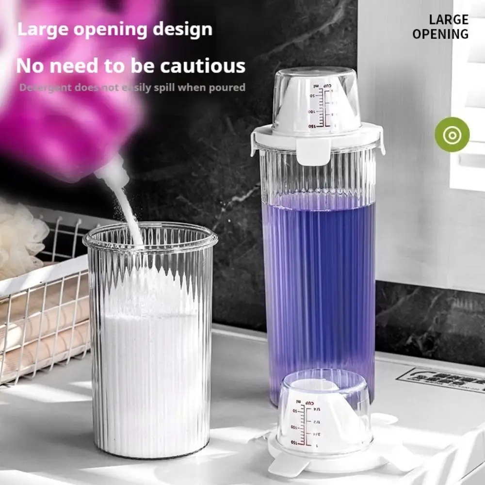 Transparent Laundry Detergent Dispenser Bottle with Measuring Cup Multipurpose Laundry Powder Storage Box Sealed