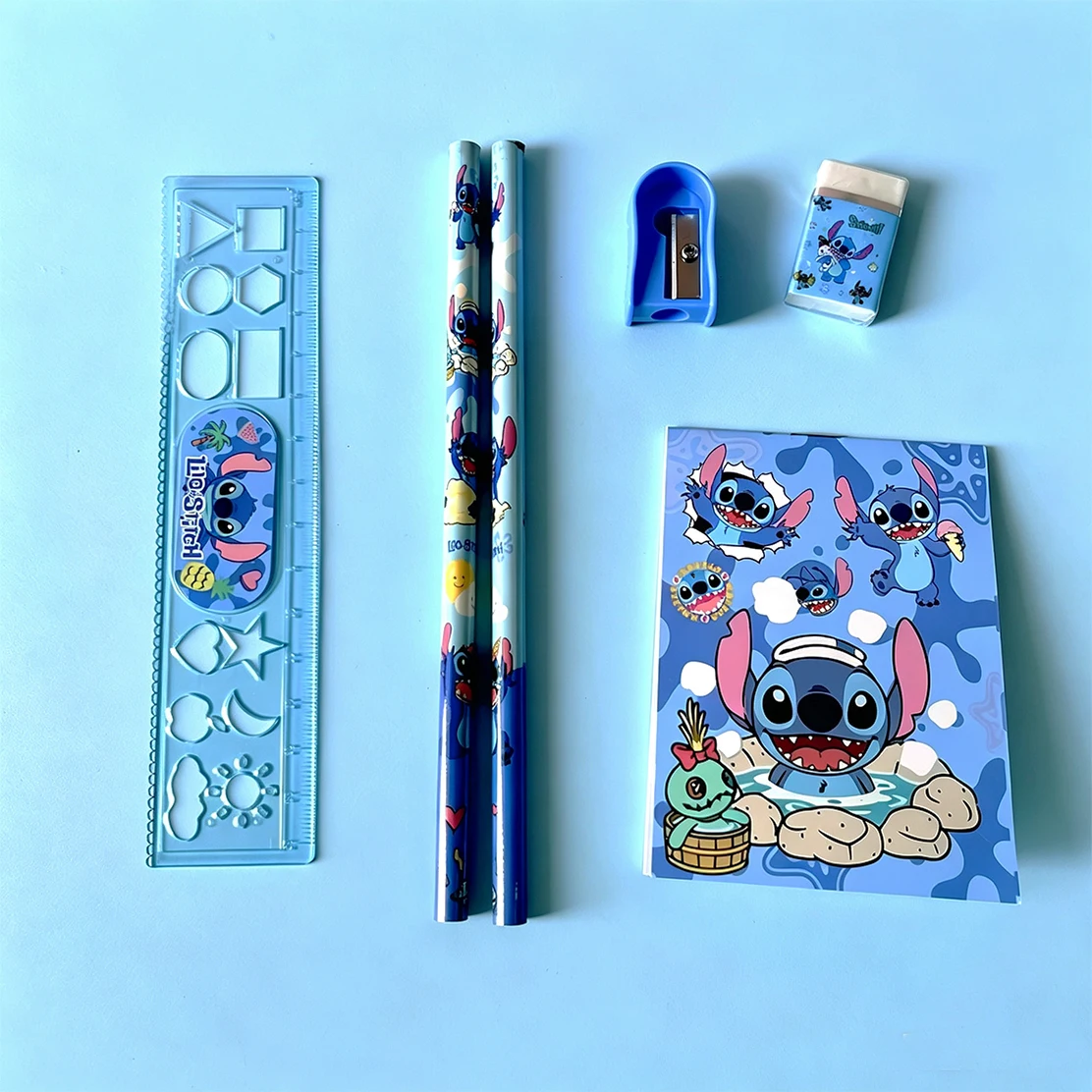 6PCS/Set Disney Stitch Stationery Set School Gifts With Pencil Pen Sharpener Eraser Notebook Ruler - 5