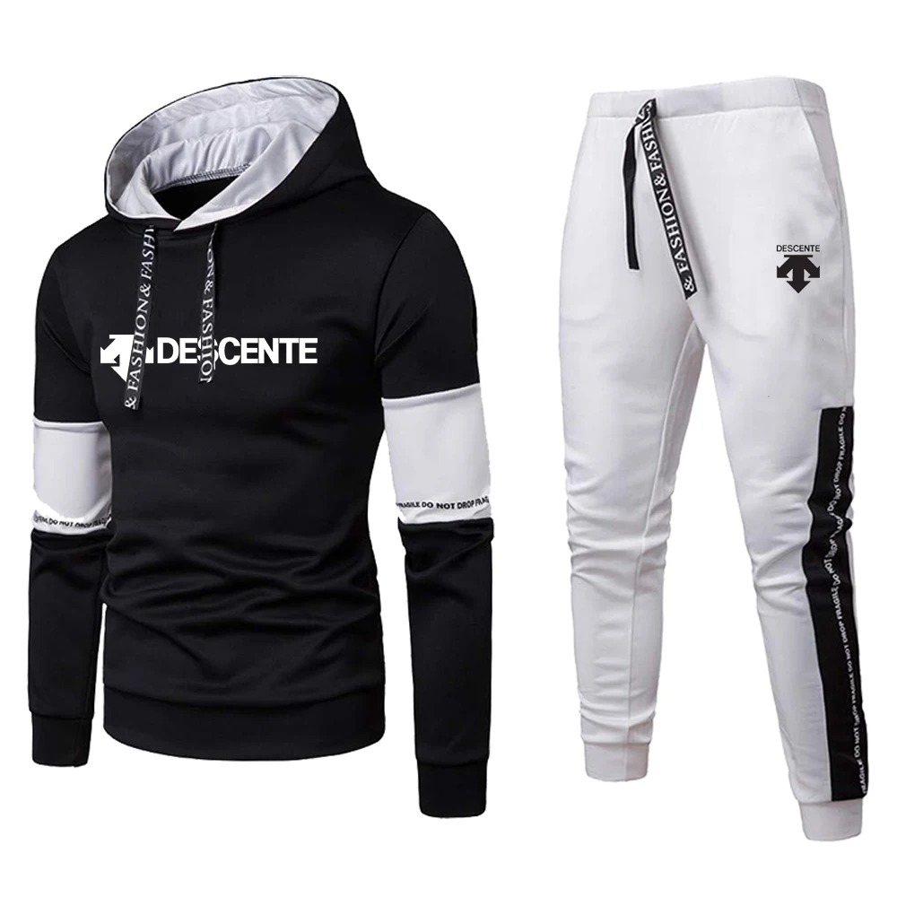 Tanie Mężczyźni czarny i biały łączenie garnitur dres z kapturem sweter z kapturem/sport sklep