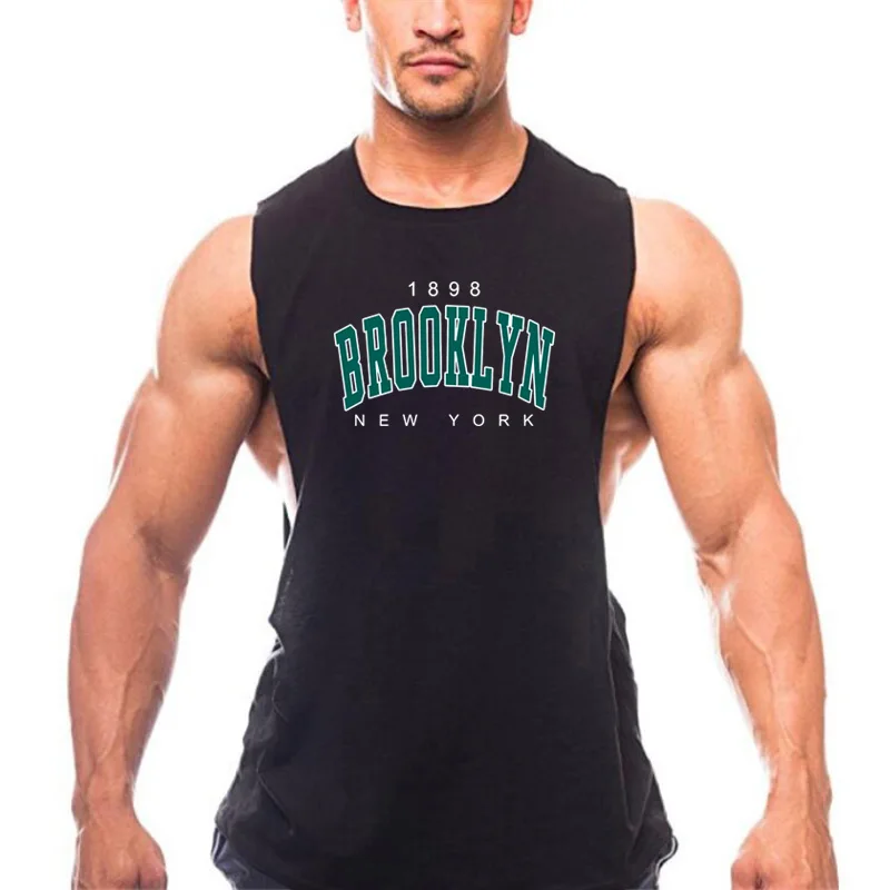 

1898 Brooklyn New York Printed Gym Bodybuilding Fitness Tank Tops Cotton Breathable Cool Sleeveless Mens Casual Hip Hop T-shirt