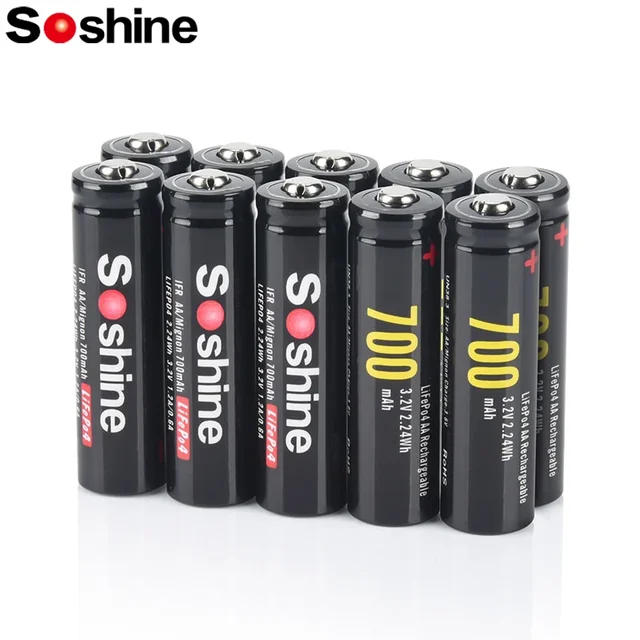 Soshine AA 14500 LiFePO4 Battery 3.2V 700mAh Rechargeable Battery 1000 Cycles Time for Wireless Mouse Electric Toy Flashlight 1
