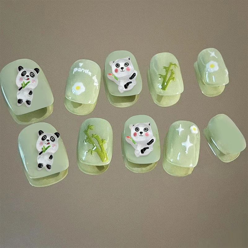 10Pcs Cartoon Cute Bamboo Panda Flatback Resin Accessori Per Unghie Creative Forniture Fai Da Te Decorazione