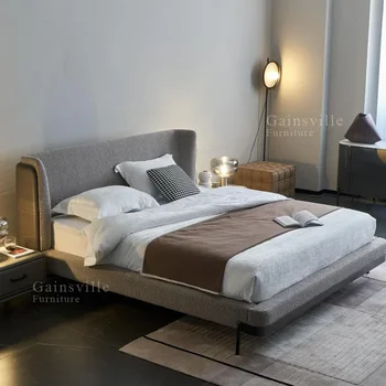 Furniture Double Metal Bed Frame With Headboard Upholstery King Size Beds Bedroom Beds