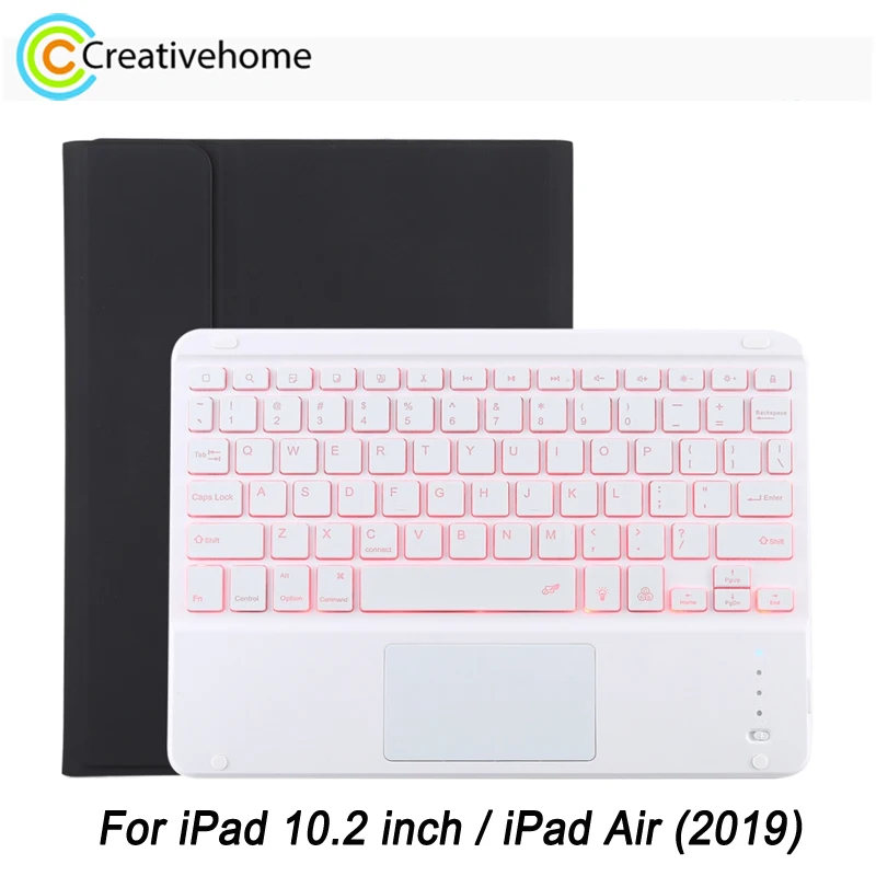 

For iPad 10.2 inch for iPad Air(2019)Case with Keyboard Detachable Bluetooth White Keyboard + Microfiber Leather Protective Case
