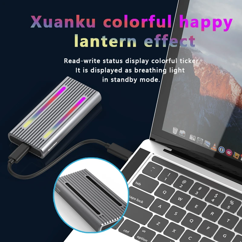 Blueendless USB C   M2 NVMe SSD Ŭ, 10Gbps PCIe SSD ڽ, M.2 NVMe NGFF SATA 5Gbps SSD ũ ̽, RGB LED Ʈ 