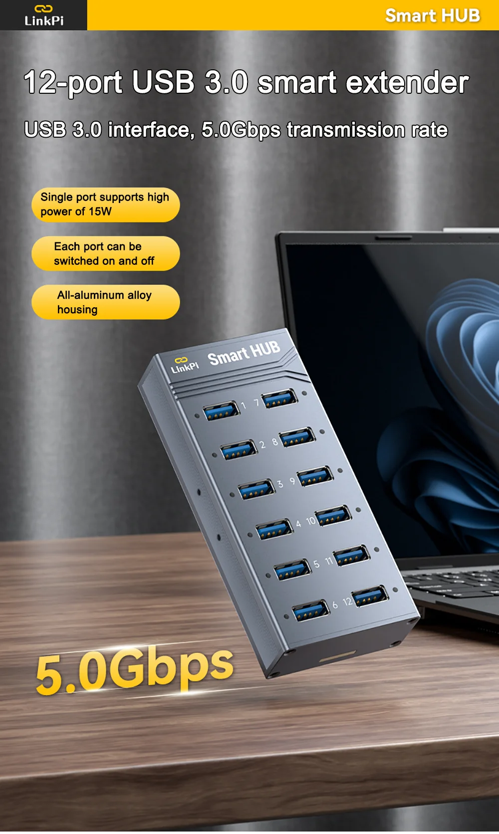 LinkPi SmartHUB 12-port USB 3.0 Hub with Soft-controllable Intelligent Expansion