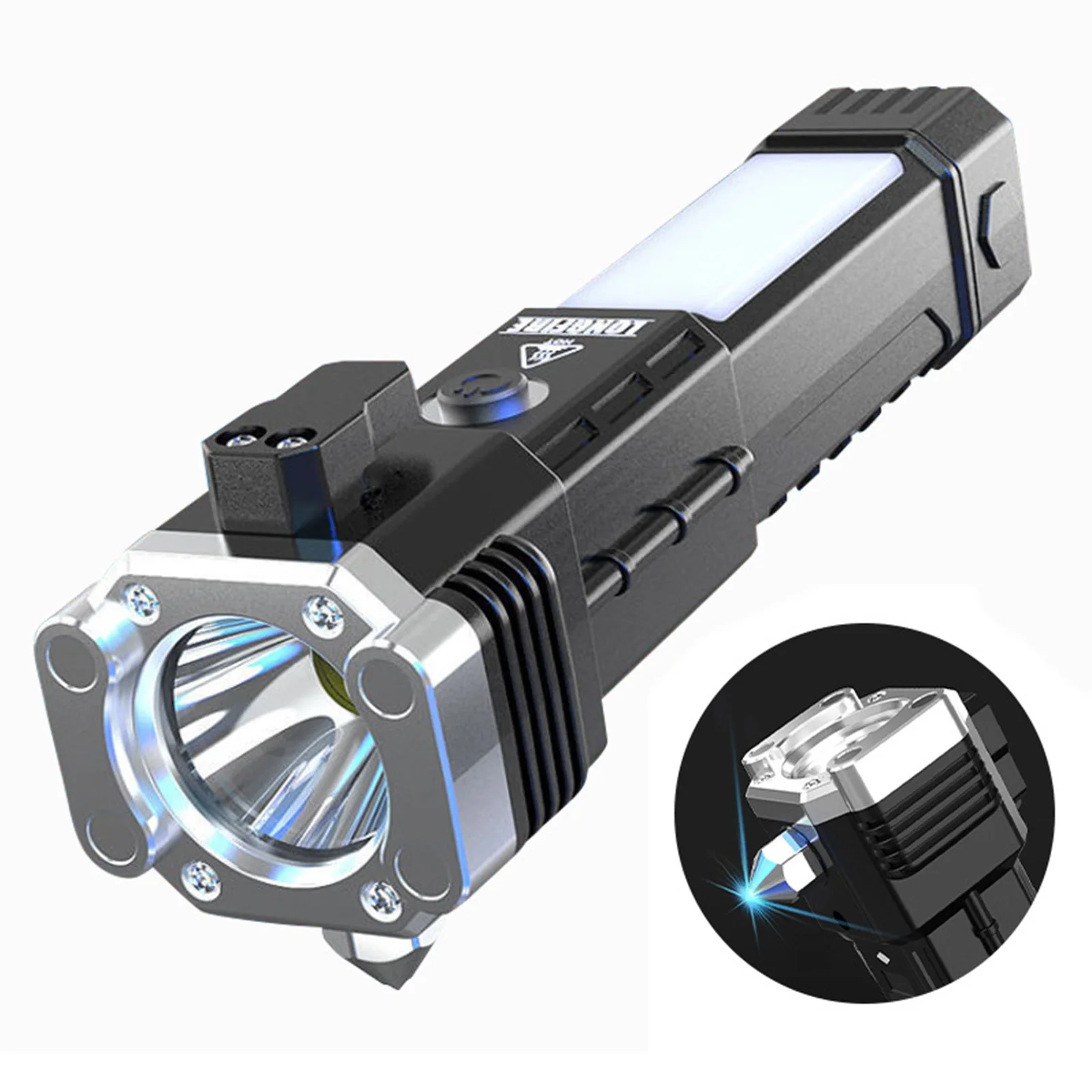 

LED Flashlight Super Bright Rechargeable Work Ligh Automobile Safety Hammer Car Window Breaking Emergency Outdoor Flashlight