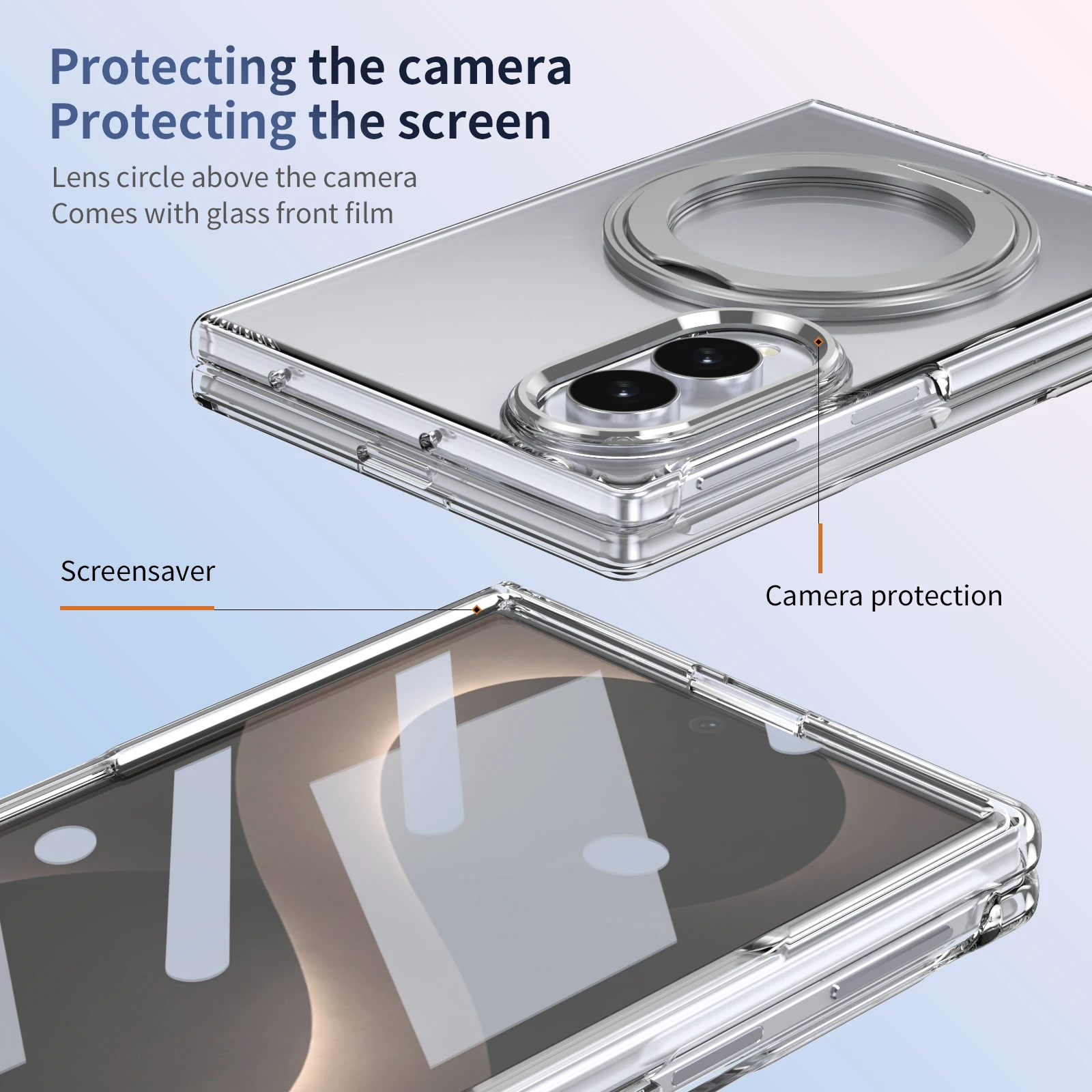 Ice Feel Double-Sided Magnetic Clear Case with 360° Swivel Alloy Bracket