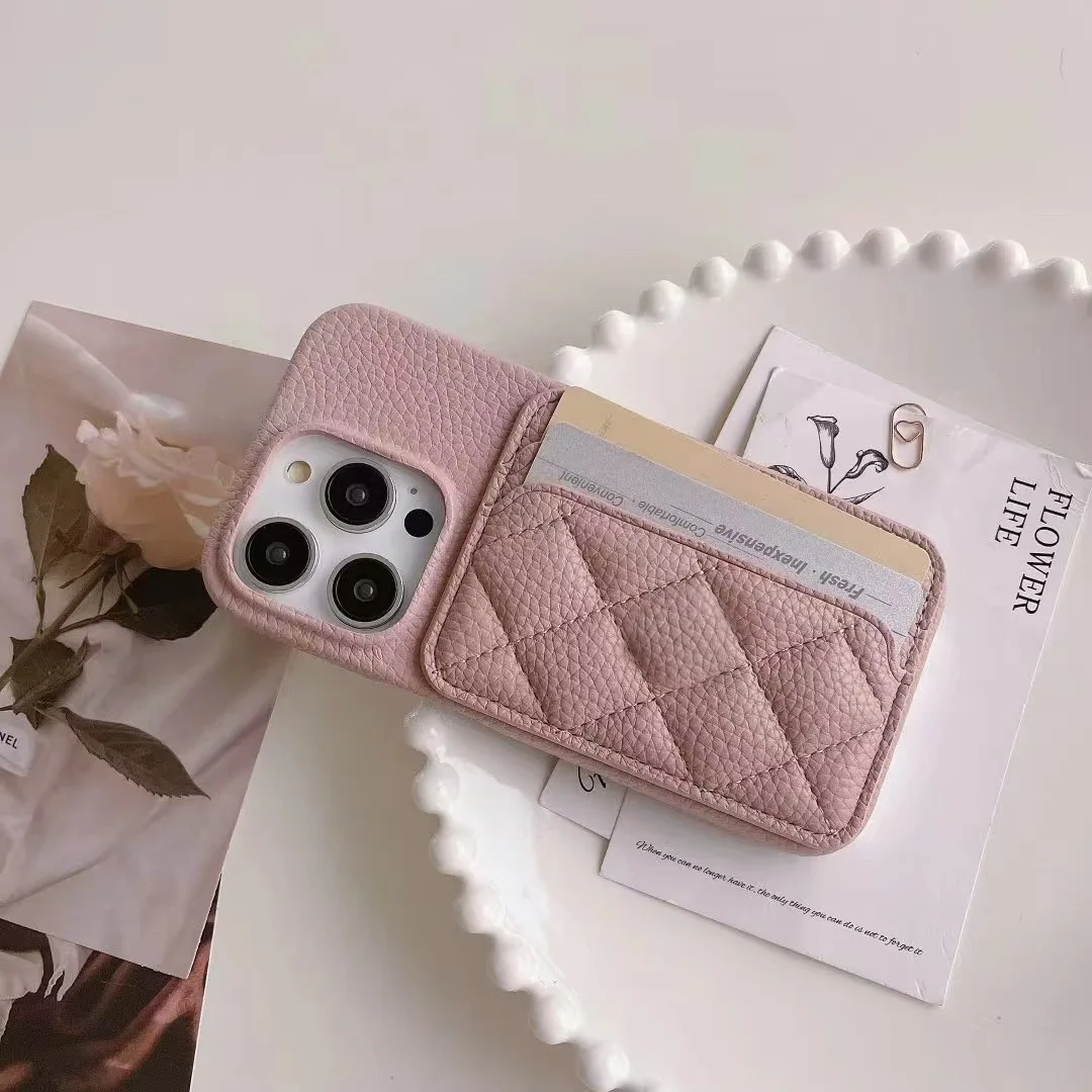Luxury Elegant 3D Diamond Grid Leather Dual Card Slot Wallet Case & Phone Cover