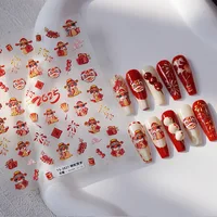5D Relief Happy New Year 2025 Cute Snake Greetings Blessing Firecracker Adhesive Nail Art Stickers Decals Manicure Ornaments 2