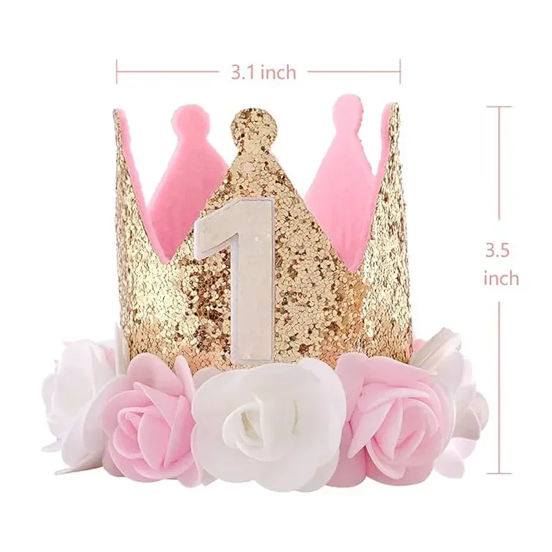 Baby One 1 year old DIY Birthday Crown Handmade Accessories 1st Happy Birthday Party Headband Hat Baby Shower Party Supplies