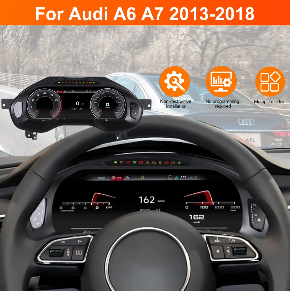 디지털 계기판 아우디 A6/A7 2013-2018 속도계 12.3인치 HD 화면 1920*720 / iOS 카플레이 / 플러그앤플레이