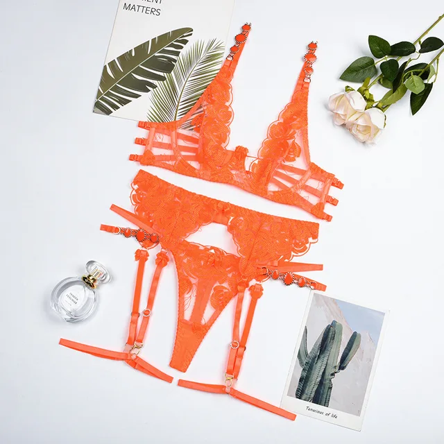 Vintage Jewel Embroidery Bra Sexy Gathering Underwear Babydoll Exotic