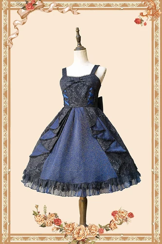 The Singer ~ Lolita Classic JSK Black and White Two-color Lolita Solid Color Waist Dress By Infanta