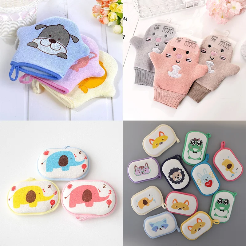 Bath Towel Cotton Towel Baby Towel Muslin Towel Cotton Baby Bath Shower Brush Super Soft Cute Animal Modeling Sponge Powder Rubbing Towel Ball for Baby Children 3 Color
