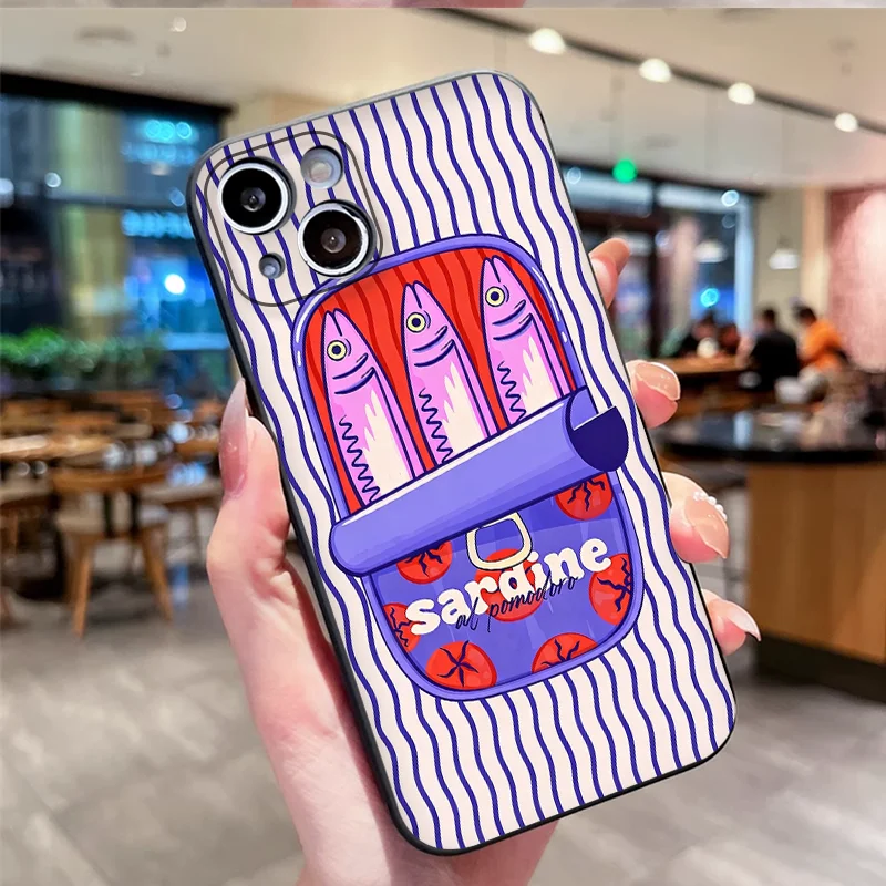 Cartoon Pink Blue Striped Sardines Phone Case: Soft and Stylish Cover