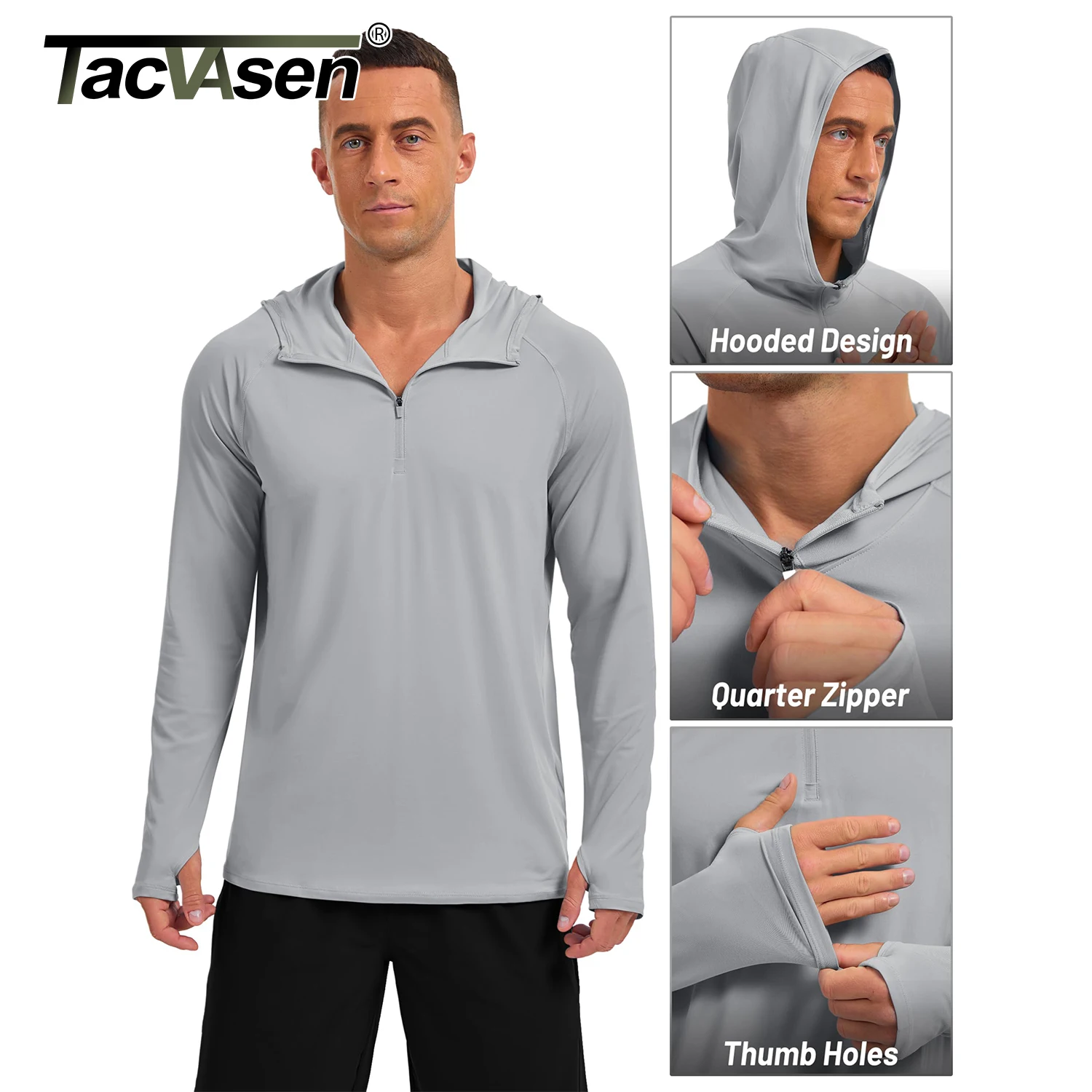 TACVASEN 1/4 지퍼 후드 셔츠 남성용 UPF 50+ 자외선 차단 러닝 서핑 운동복 경량 래쉬가드 긴팔