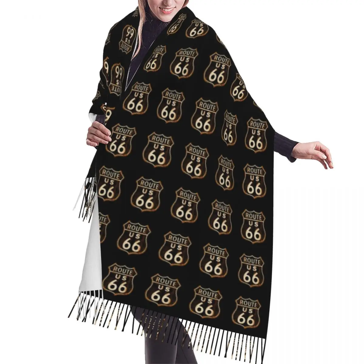 

Lady Long US Route 66 Fashion Versatile Female Scarves Women Winter Fall Thick Warm Tassel Shawl Wrap California Sign Scarf