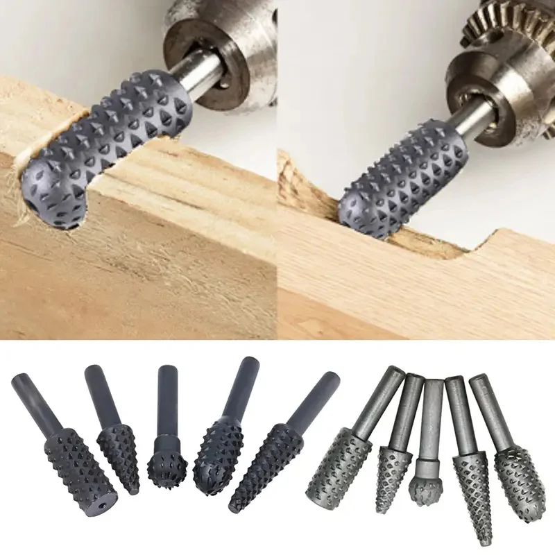 5pcs/set woodworking Rotary files Őrlés fejét Dombornyomás Rotary filet faipari Fafaragvány szerszámok Futam Csizmaszár filet Kiütközik bits kezét szerszámok