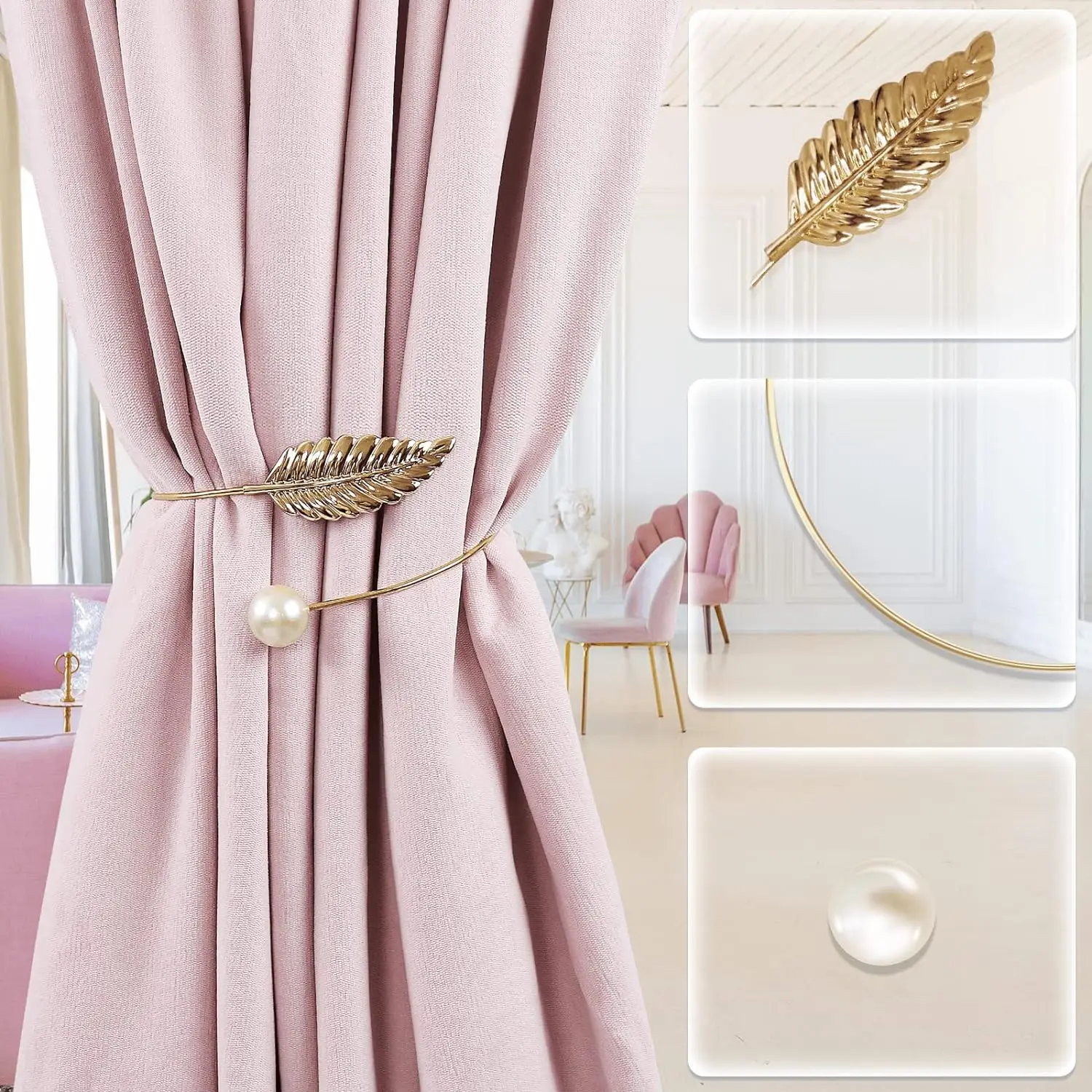 1 Piece of Pearl Leaf Curtain Metal Buckle, Adjustable Design, Suitable for Living Room, Bedroom, Terrace Door Curtain