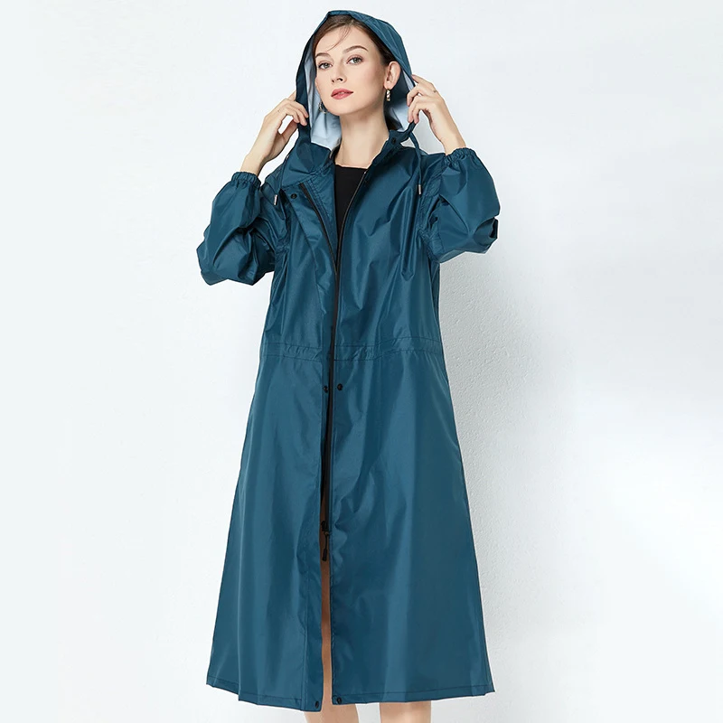 Women Waterproof Long Raincoat Lady Rain Coat Hooded Trench Jacket Windbreaker Lightweight Outdoor Hiking Tour Rainwear