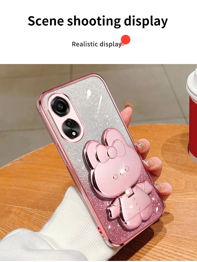 Étui souple avec support de miroir de maquillage, lapin à paillettes, A55, pour Oppo A36, A76, A32, A31, A93, A73, A53, A55, A35, A15, A38A54, A52, A92, 4G, 5G_voghion.com