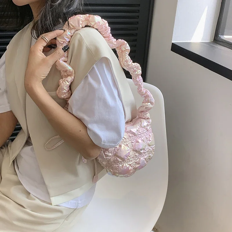 2023 Fashion Women Shoulder Bags Silver Pink High Quality Durable Fabric Female Shoulder Bag Prettry Style Girls Lovely Mini Bag