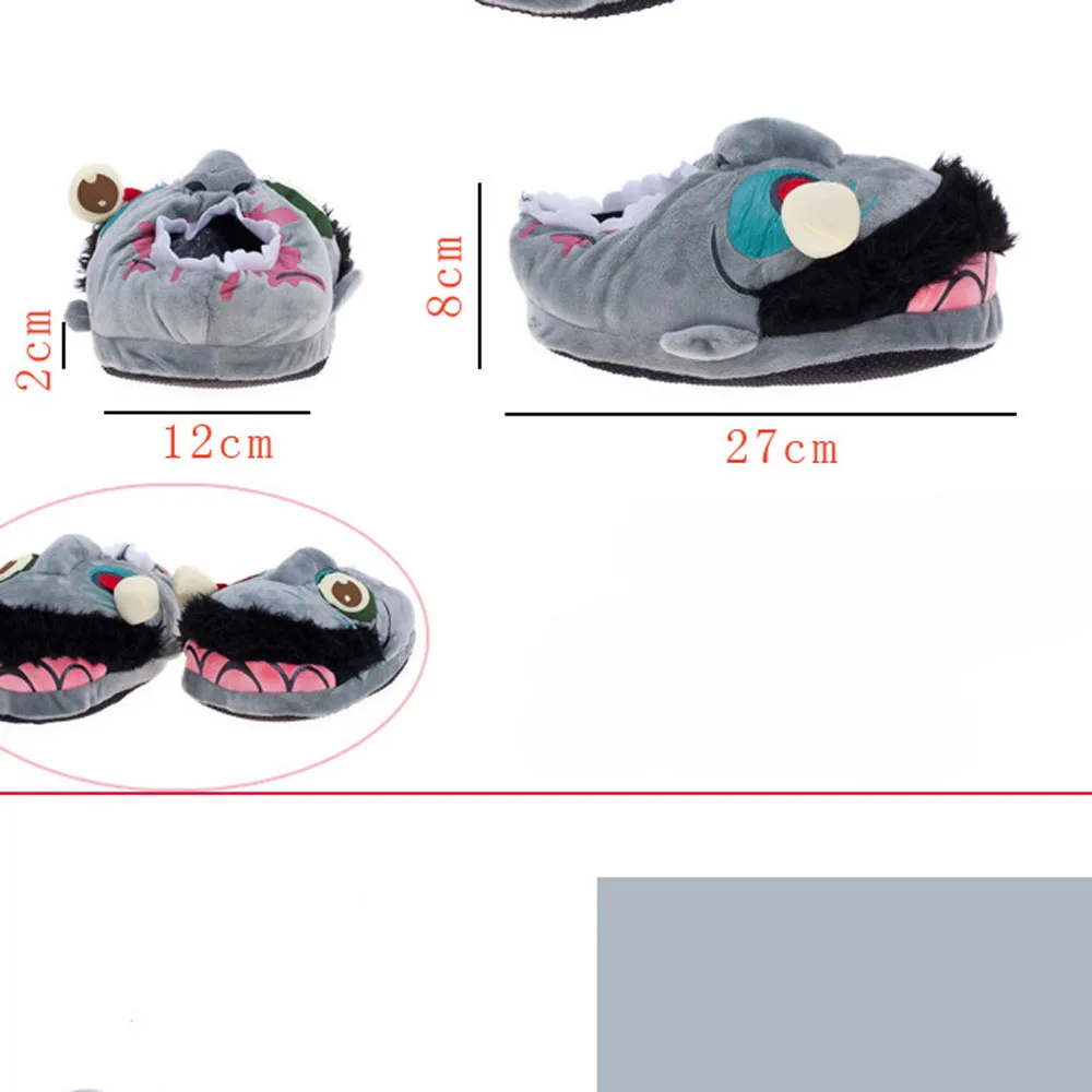 Halloween Zombie Big Mouth Funny Thickened Cloth Bottom Non-Slip Bottom Slippers Women Men Warm Cartoon Cotton Slippers Shoes 6