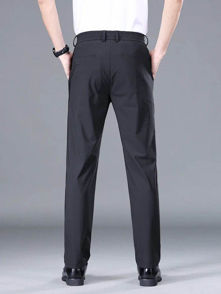 Summer Thin Stretch Trousers Men Elastic Waist Korean Classic Black Gray Blue Business Casual Formal Pants Male Brand 2
