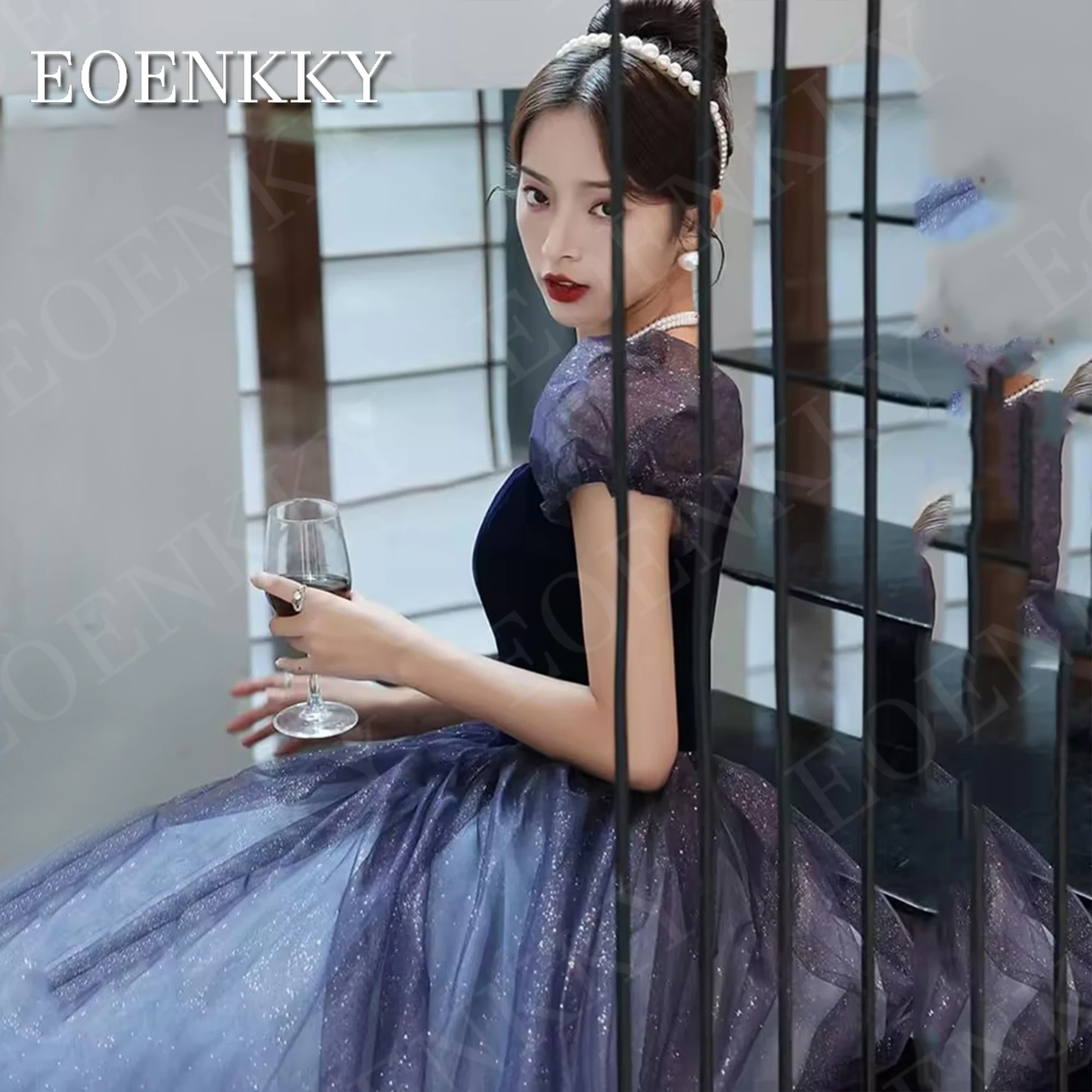 Korea Sparkly Tulle Prom Dress Princess Fairy Puff Sleeve A Line  Performance Dresses For Women Floor Length Birthday    - AliExpress  320