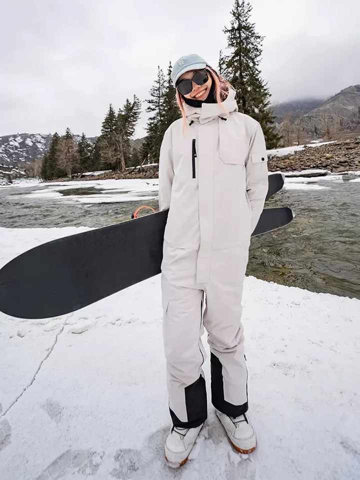 Skipak voor dames, eendelig skipak, waterdicht, winddicht, dikke ski