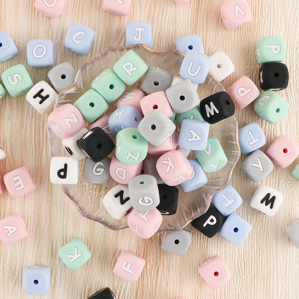 100Pcs 12MM Silicone Letter Beads Silicone Round Beads Loose Beads Food Grade DIY Bracelet Necklace Pacifier Chain Accessories