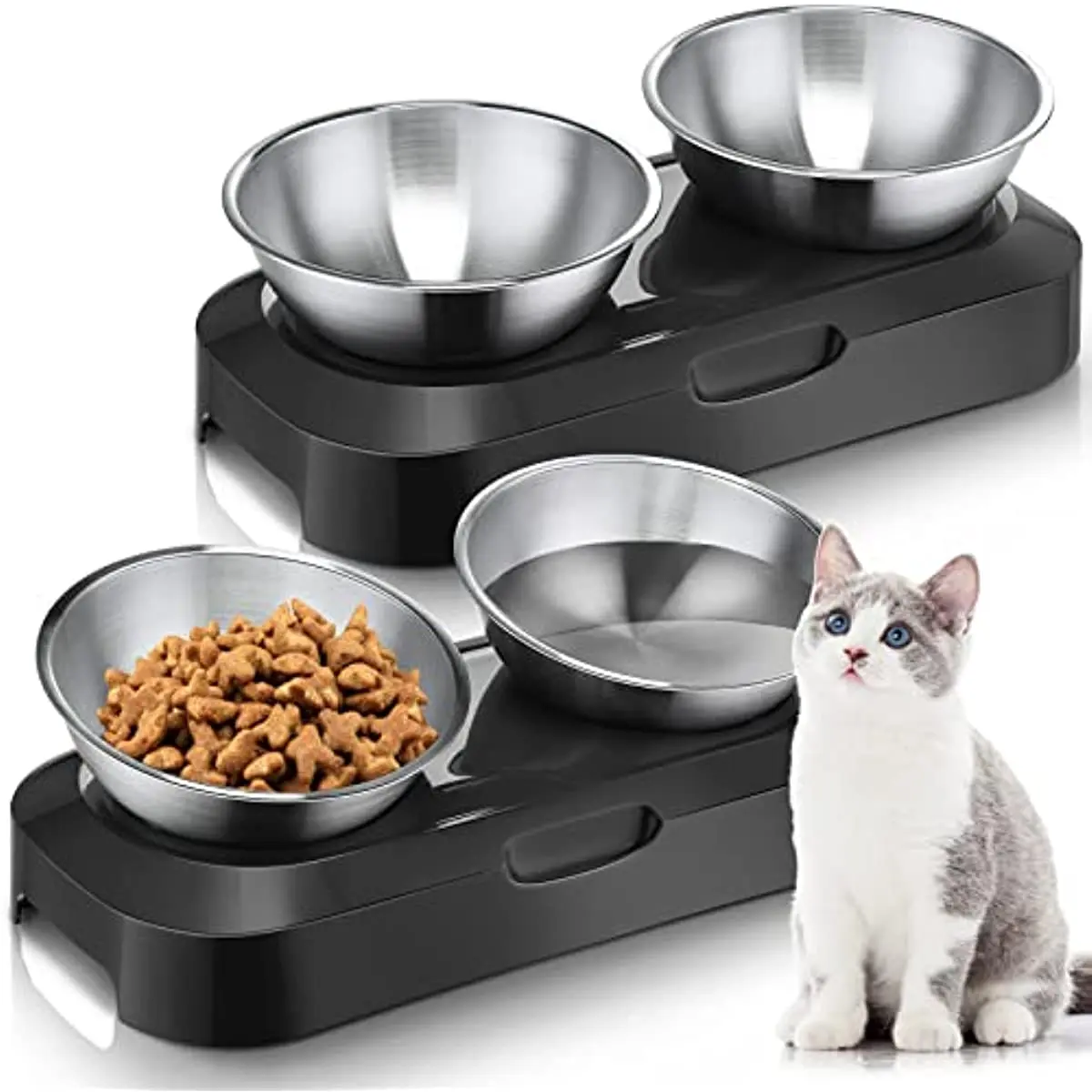 Ceramic Pet Bowl Set , Food Water Bowls For Cats, Small Dogs And Puppies  With Non-slip Retro Metal Stand,elevated Dog Bowls With Stand, Raised Dog  Cat