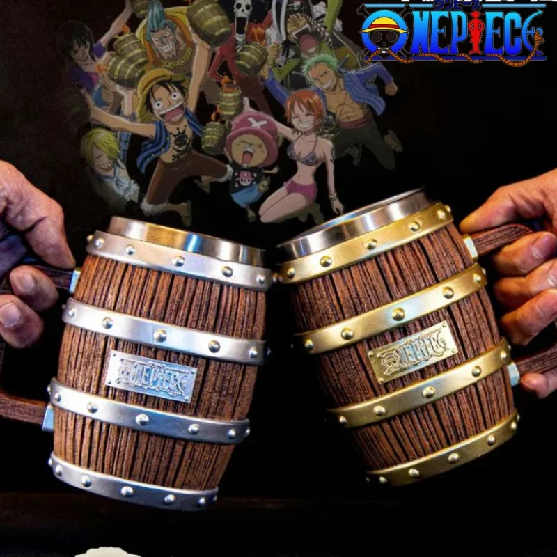 One Piece Figure Ace Rufy Sabo Wine Barrel Cup Cheers Series Gold Silver Ornament Doll Model Children Collection Toy Christmas