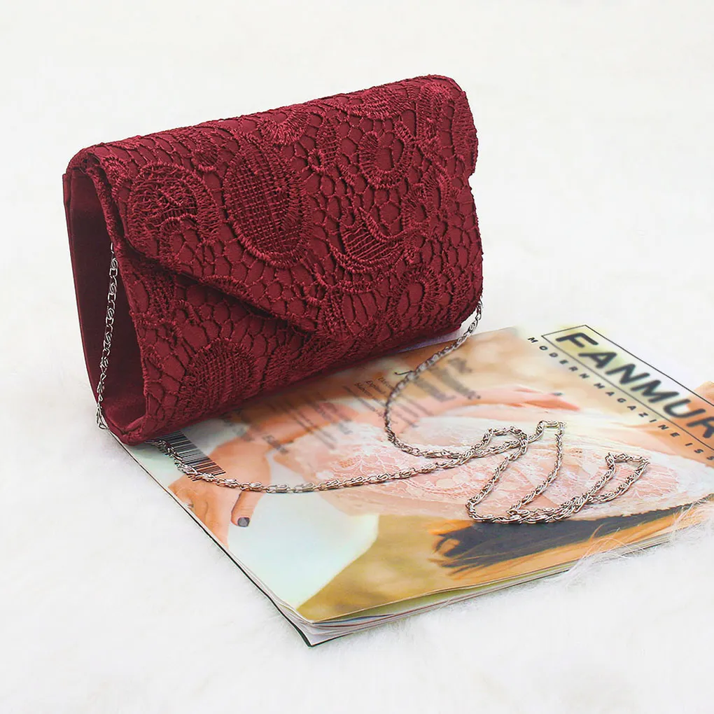 Lace Woman Shoulder Bag Portable Solid Color Stylish Fashionable Wedding Rectangular Ladies Envelope Pouch Clutches