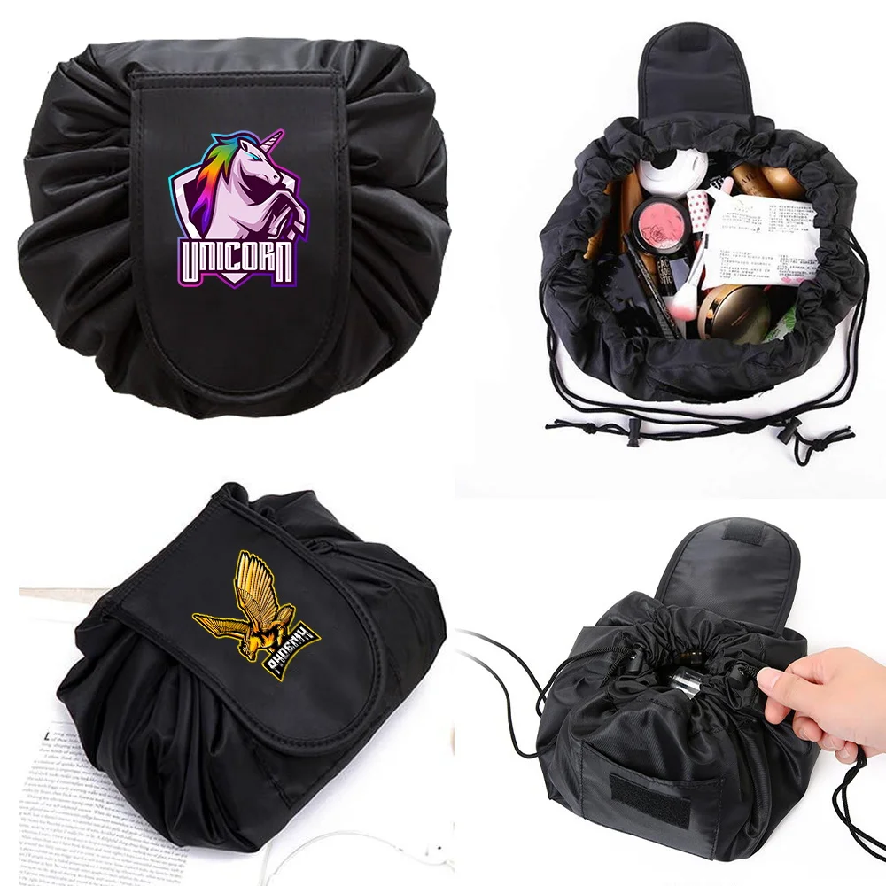 

Women Travel Cosmetic Bag Drawstring Makeup Bag Large Capacity Organizer Travel Toiletry Storage Shoulder Pouch Teamlogo Pattern