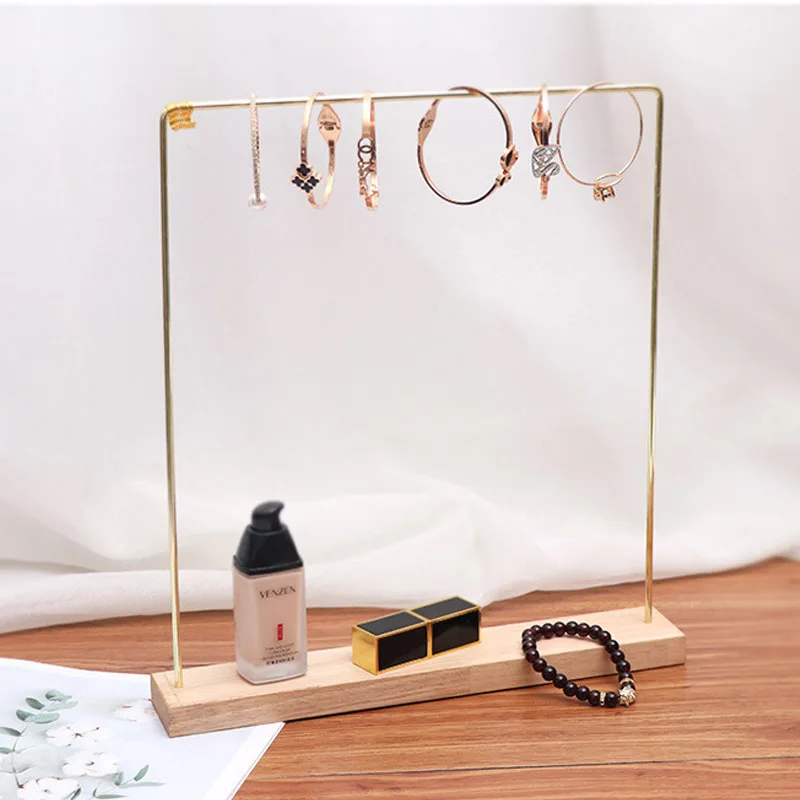 Wooden Gold Metal 10 Hooks Bracelets Necklaces Jewelry Stad Necklace Organizer Display Jewelry Holder
