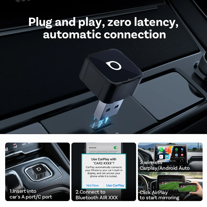 Ottocast MINI AIR 3 en 1 Inalámbrico CarPlay Android Auto para iPhone, Duplicación de Pantalla, Carplay Plug & Play, Accesorios para Auto, NUEVO 2026 5