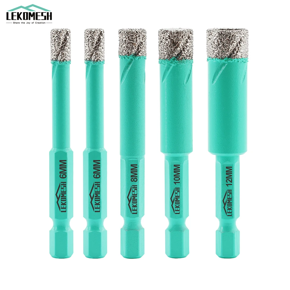 5pcs 6/6/8/10/12mm Diamond Drilling Bits Hex Shank Diamond Core Drill For Tile Stoneware Ceramic Granite Marble Hole Saw Opener