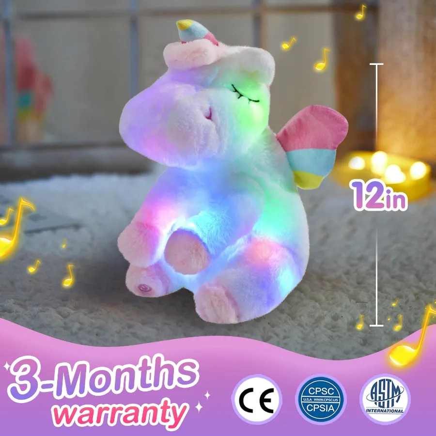 Plush toy LED Rainbow unicorn doll toys Animal soft music Plush doll Stuffed sleeping unicorn Gift for Girls kids room Bed pillow Birthday
