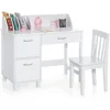 Kids Desk and Chair Set, Children Wooden School Learning Table w/Drawer & Storage Cabinets, Student Writing Computer Workstation 1